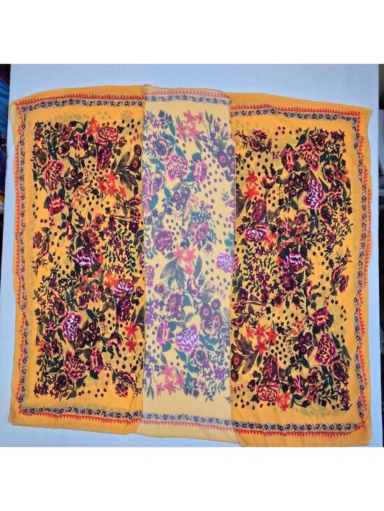 Tops - Floral XL Womens Scarf Yellow Lightweight Boho Fabric Wrap